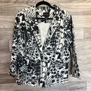 DKNY Jeans Blazer‎ Jacket Womens XL Multicolor Animal Print Button Collar Artsy